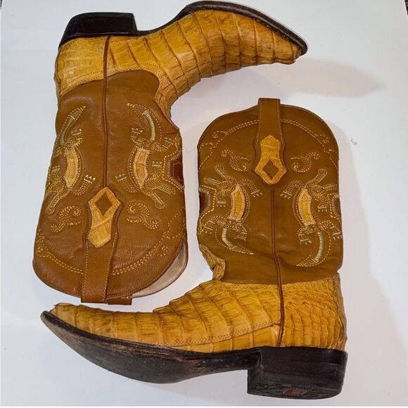 Cuadra Tail Crocodile Leather Made In Mexico Tan Leather Western Boots Size 9 US